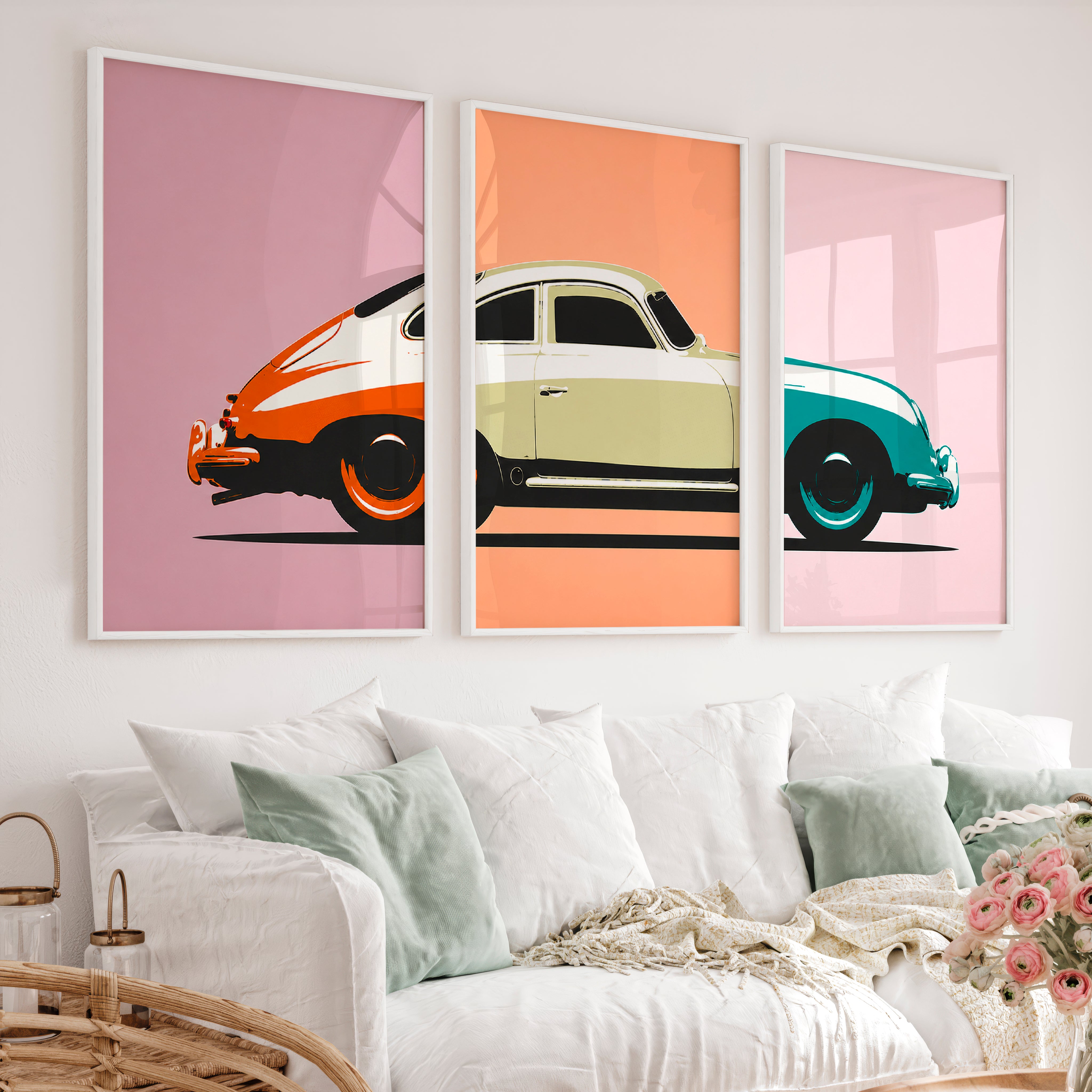 Classic Sports Car Cool Retro Wall Art - White Framed Poster No Border - Artworksets