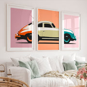 Classic Sports Car Cool Retro Wall Art - White Framed Poster with White Border - Artworksets
