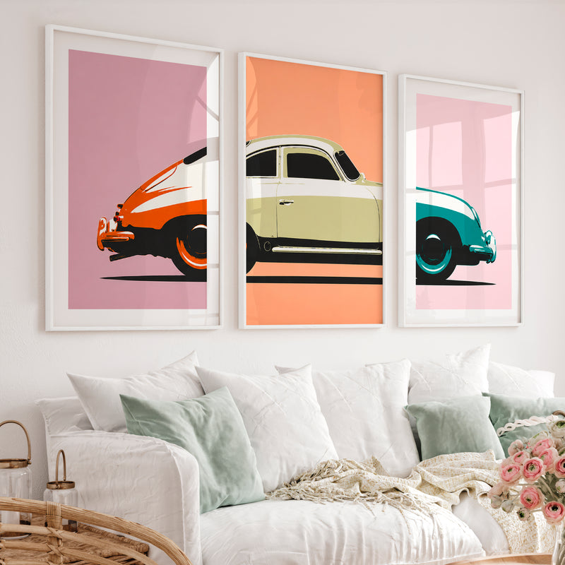 Classic Sports Car Cool Retro Wall Art - White Framed Poster with White Border - Artworksets