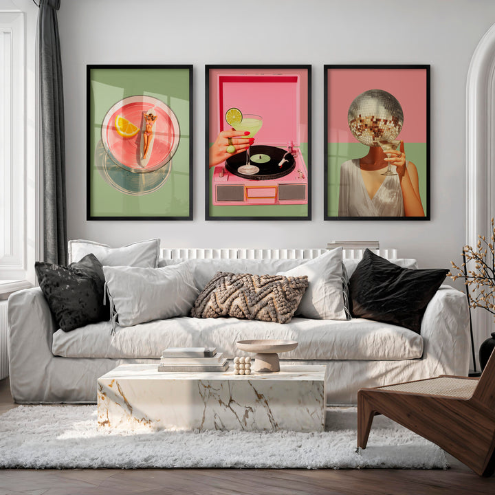 Cocktails and Disco cool retro wall art - Black Framed Poster No Border - Artworksets