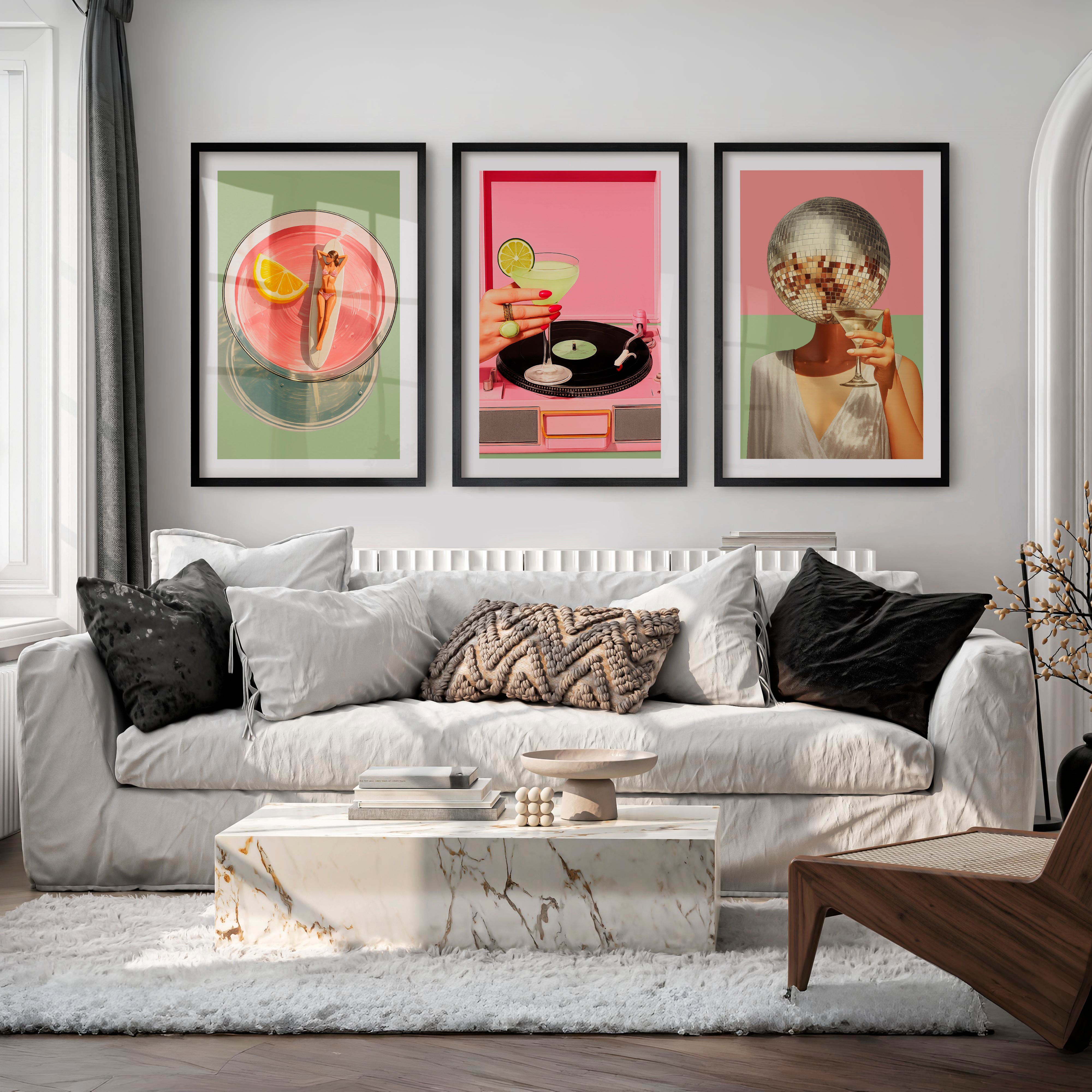 Cocktails and Disco cool retro wall art - Black Framed Poster with White Border - Artworksets