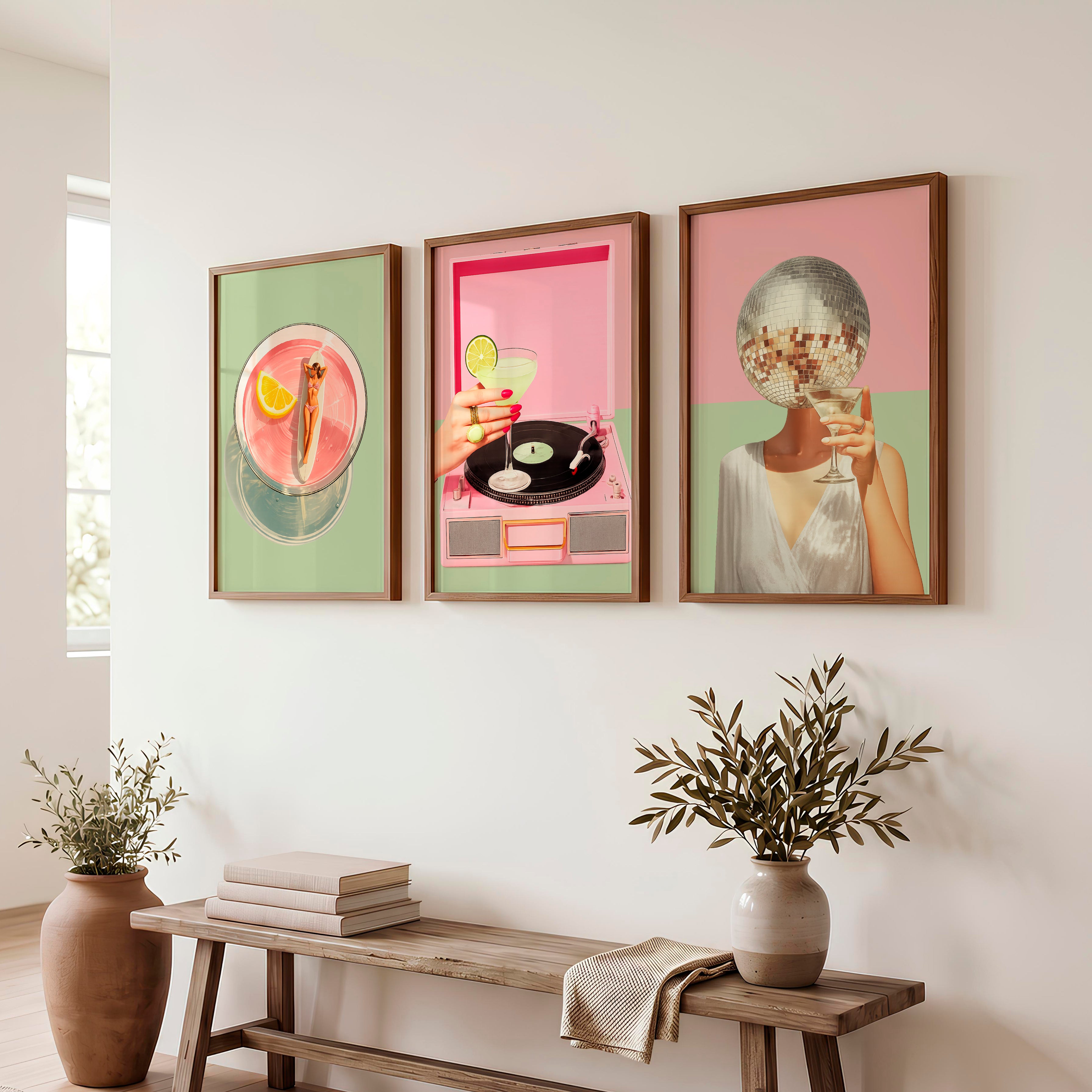 Cocktails and Disco cool retro wall art - Dark Brown Framed Poster No Border - Artworksets