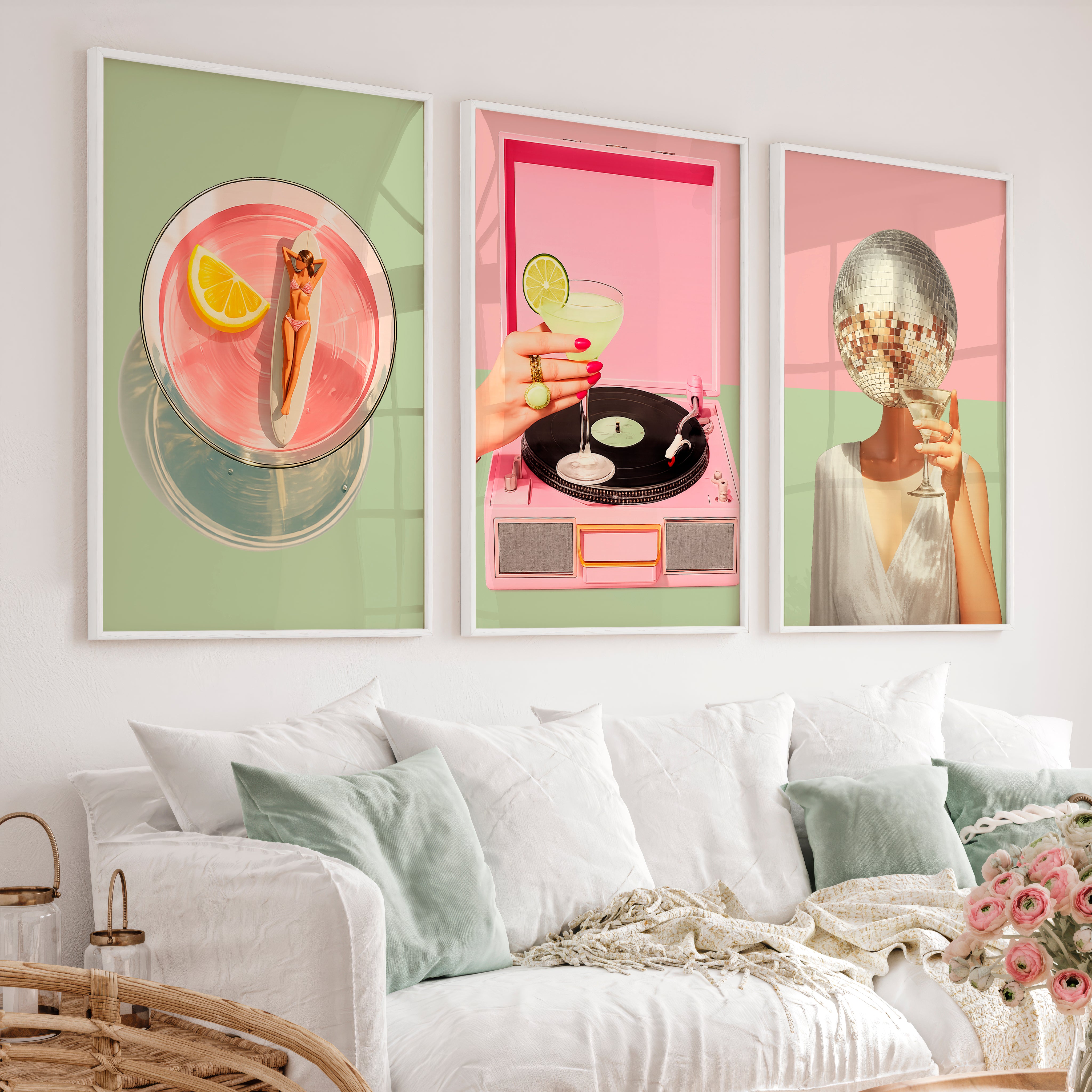 Cocktails and Disco cool retro wall art - White Framed Poster No Border - Artworksets