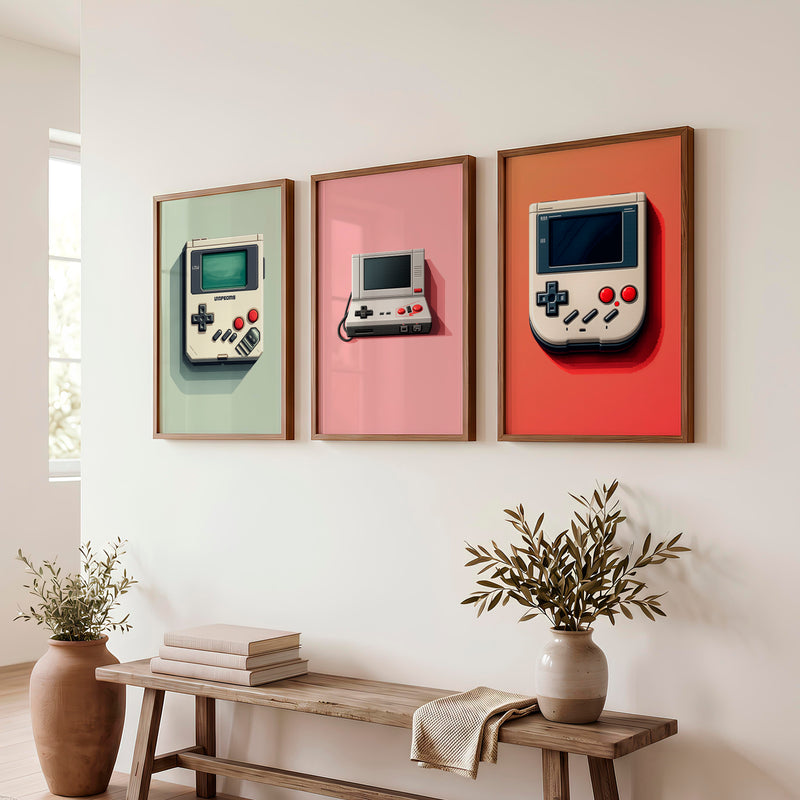 Retro Handheld Console cool vintage posters - Dark Brown Framed Poster No Border - Artworksets