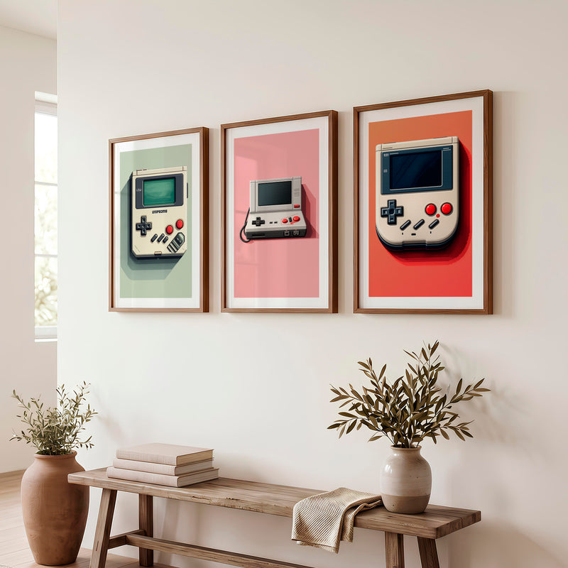 Retro Handheld Console cool vintage posters - Dark Brown Framed Poster with White Border - Artworksets