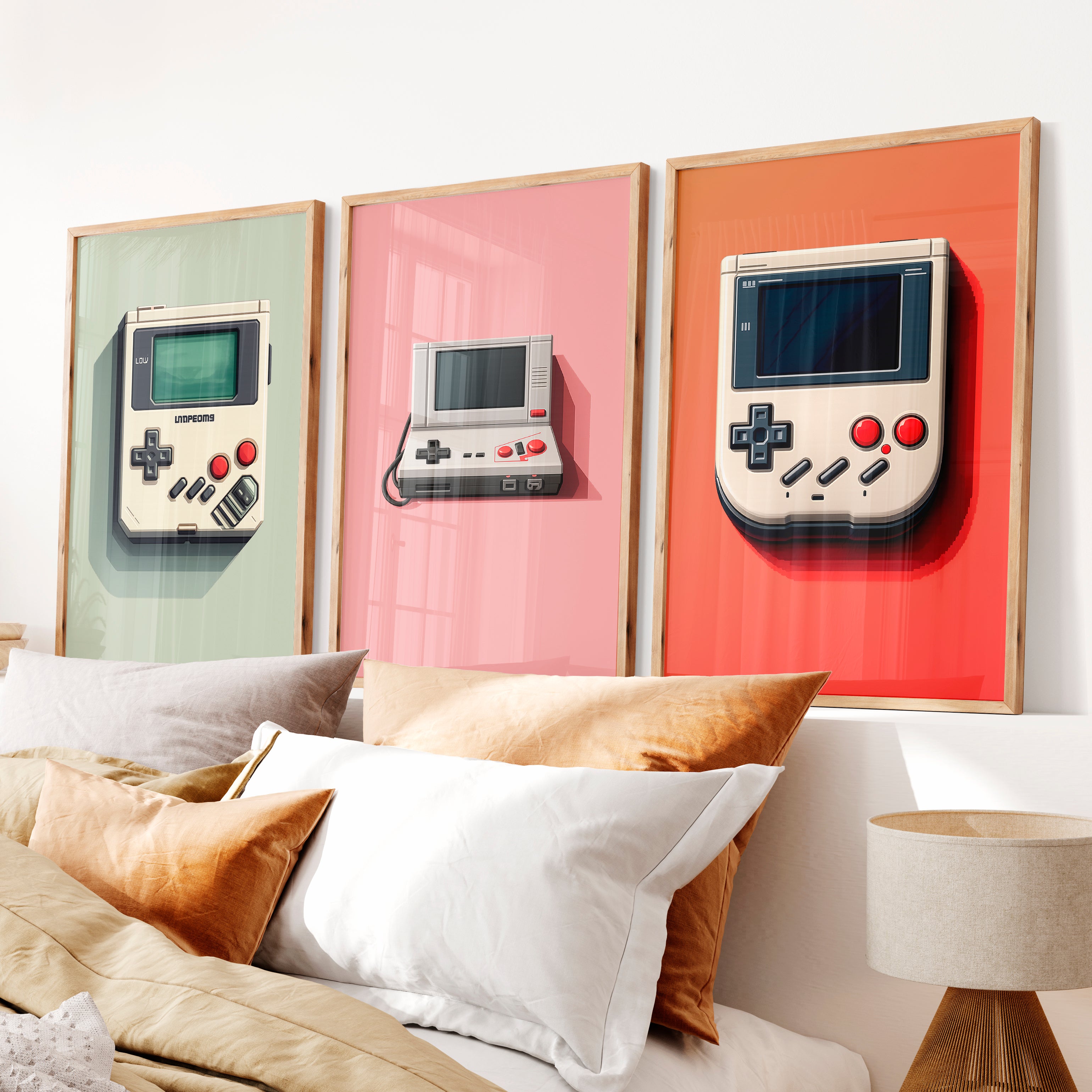 Retro Handheld Console cool vintage posters - Natural Wood Framed Poster No Border - Artworksets