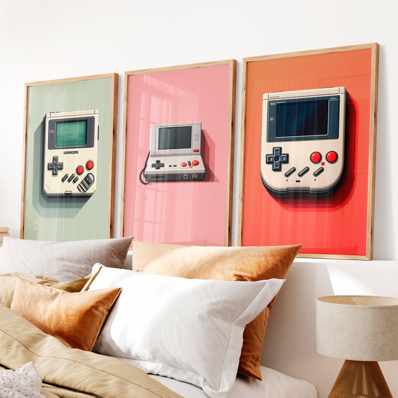 Retro Handheld Console cool vintage posters - Natural Wood Framed Poster No Border - Artworksets