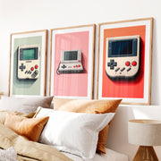 Retro Handheld Console cool vintage posters- Natural Wood Framed Poster with White Border - Artworksets