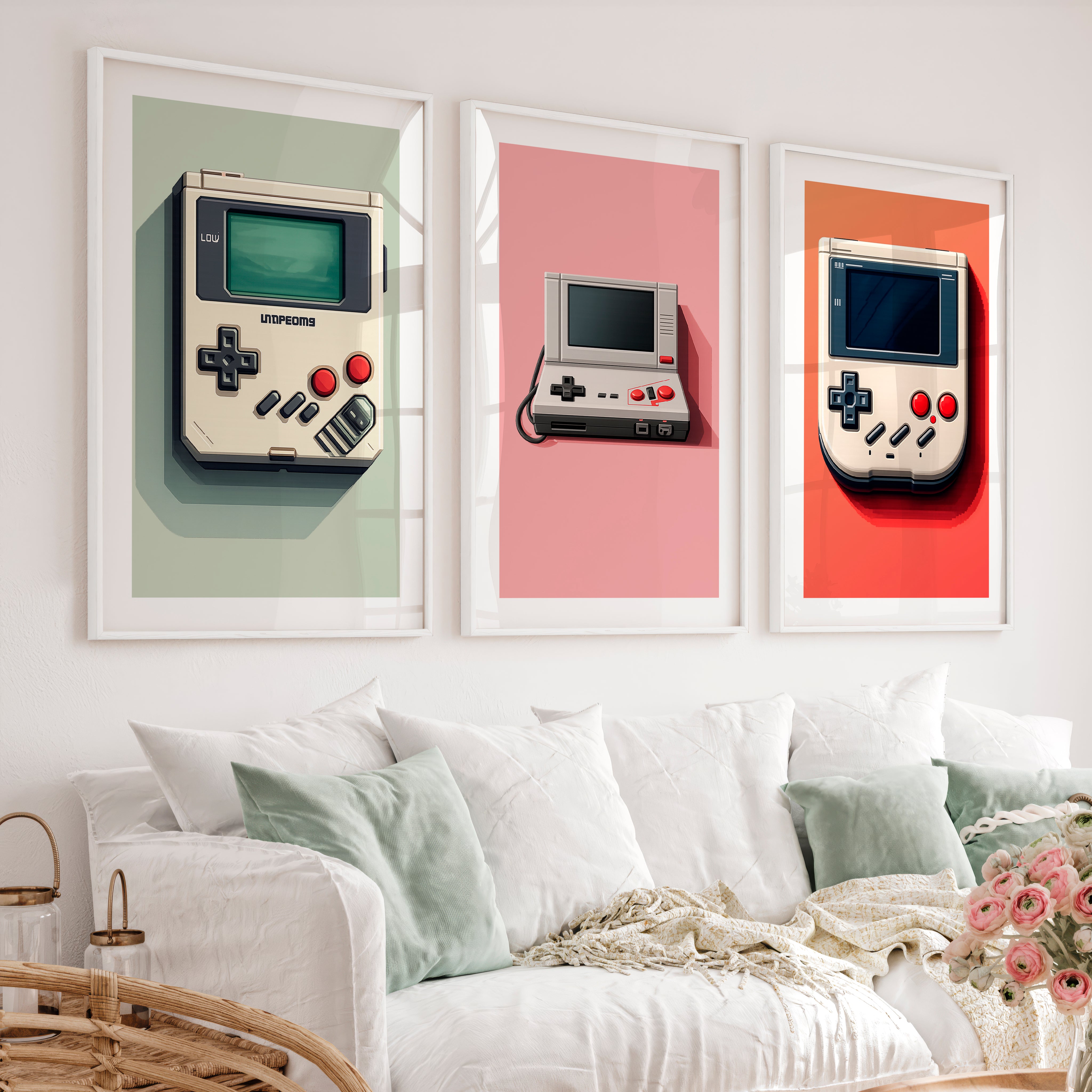 Retro Handheld Console cool vintage posters - White Framed Poster with White Border - Artworksets