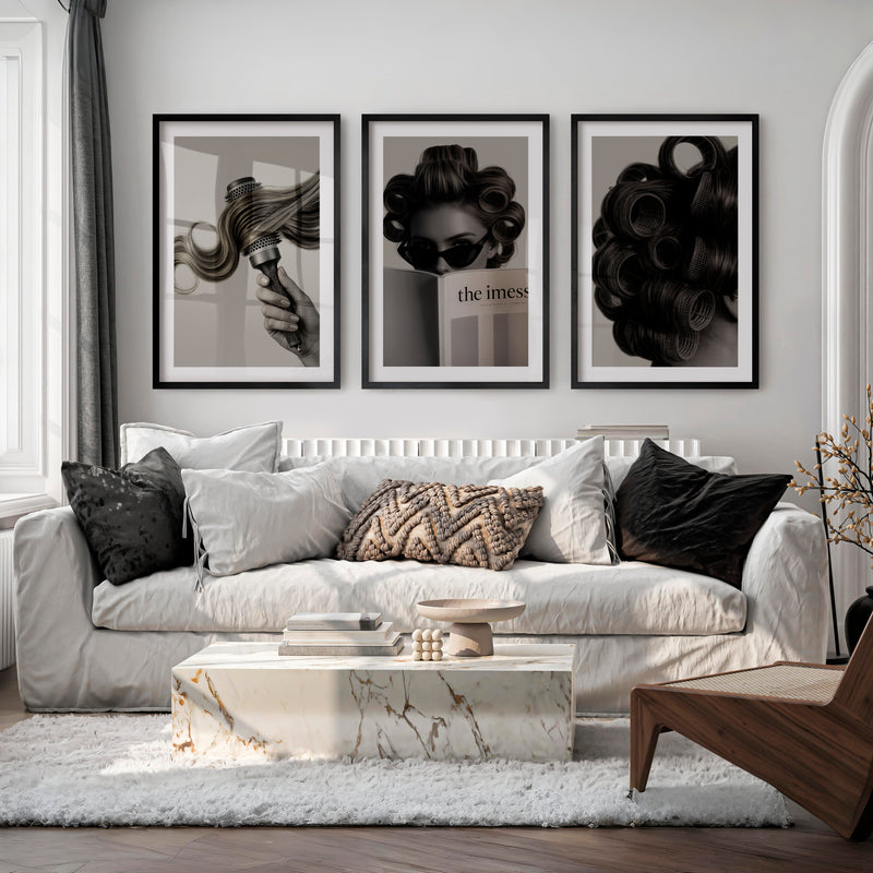Salon Hair Rollers Cool Vintage Wall Art - Black Framed Poster with White Border - Artworksets
