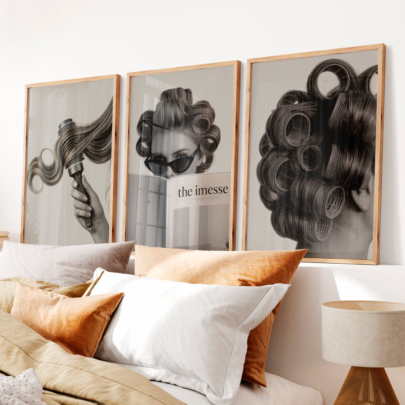 Salon Hair Rollers Cool Vintage Wall Art - Natural Wood Framed Poster No Border - Artworksets