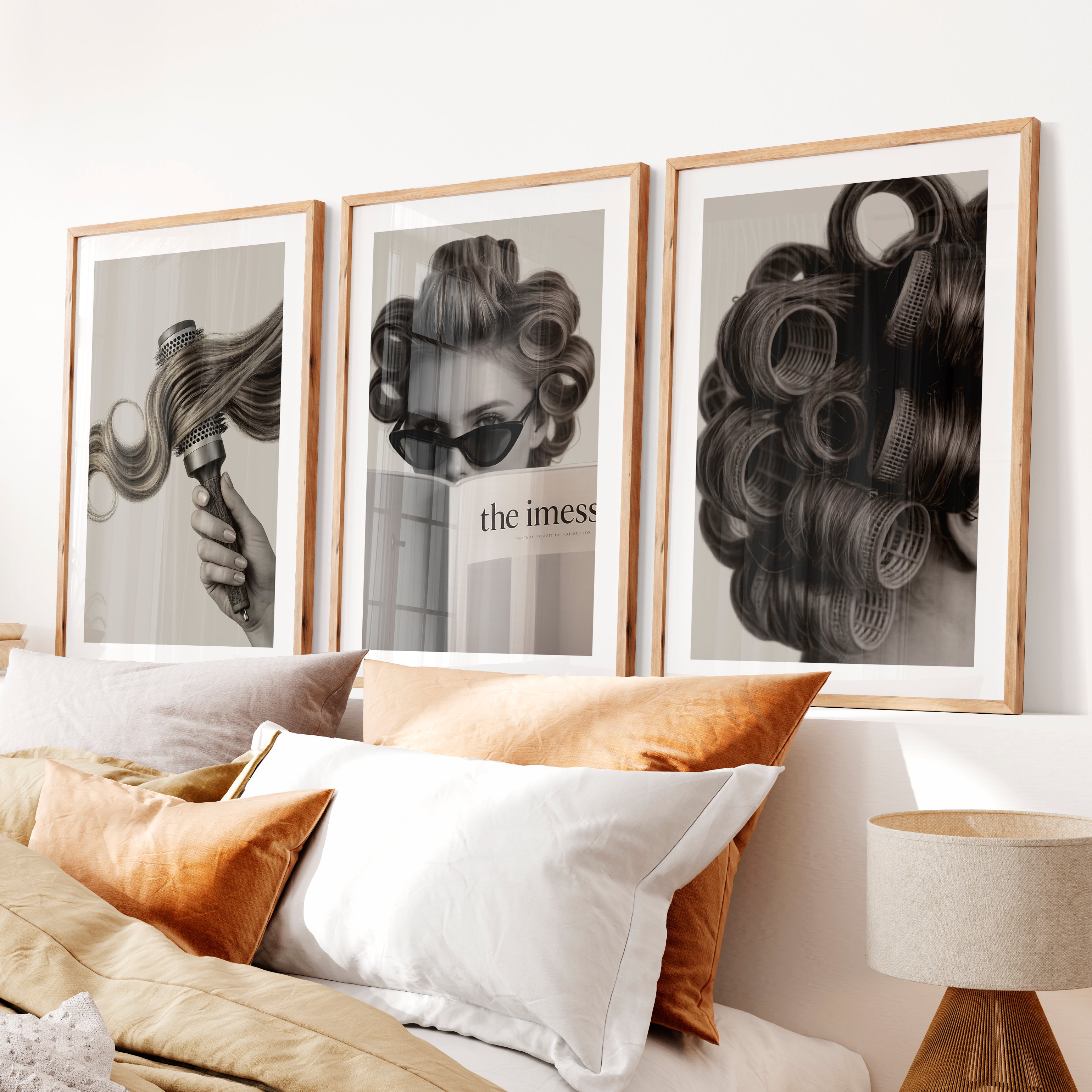 Salon Hair Rollers Cool Vintage Wall Art- Natural Wood Framed Poster with White Border - Artworksets