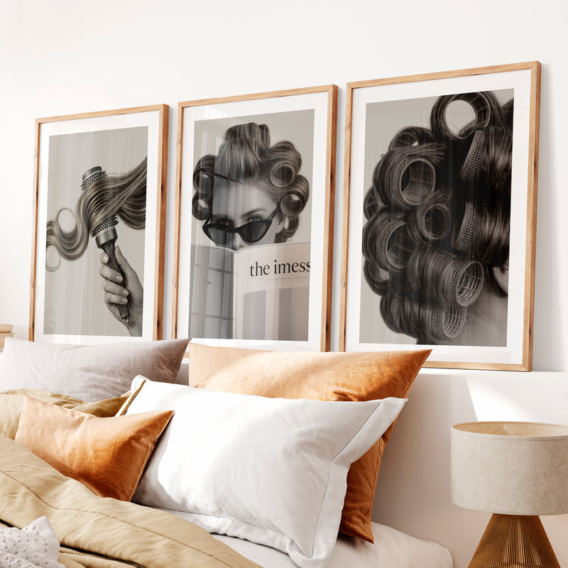 Salon Hair Rollers Cool Vintage Wall Art- Natural Wood Framed Poster with White Border - Artworksets