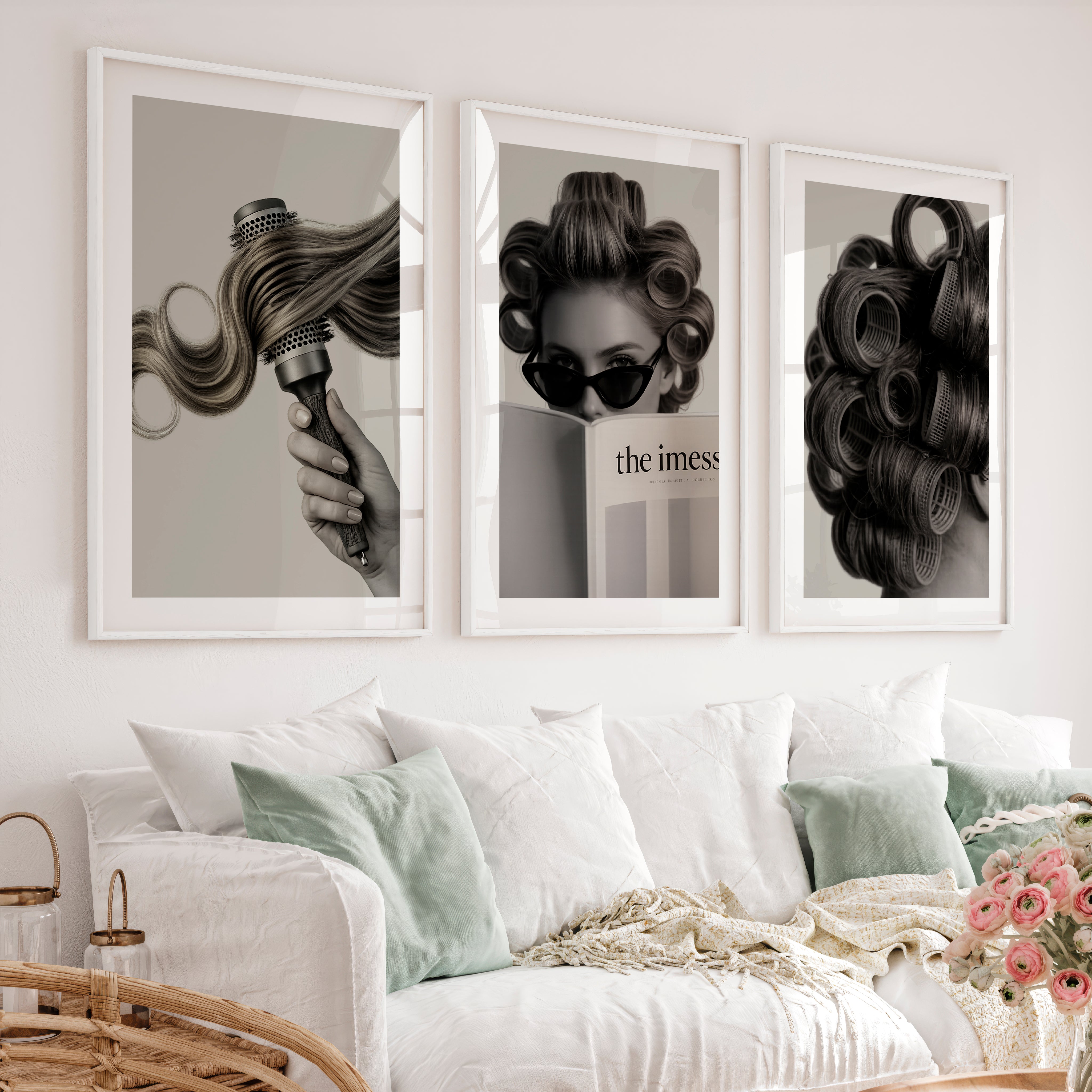 Salon Hair Rollers Cool Vintage Wall Art - White Framed Poster with White Border - Artworksets