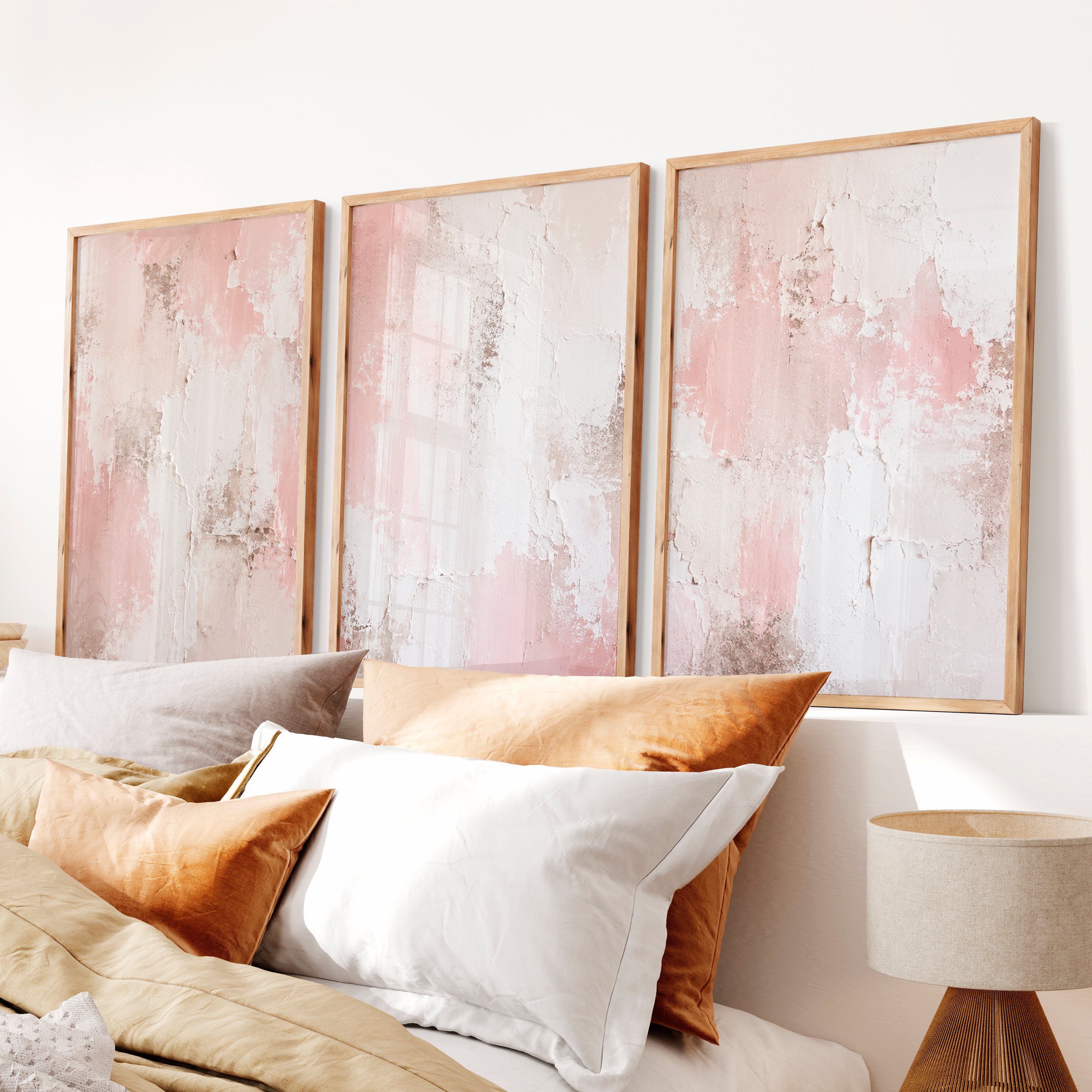 Textured Plaster dark japandi interior design - Natural Wood Framed Poster No Border - Artworksets
