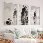 Rocky Pine Islands in dark japandi style - White Framed Poster No Border - Artworksets