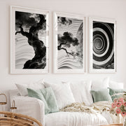 Spiral Tree in dark japandi style Wall Art - White Framed Poster with White Border - Artworksets
