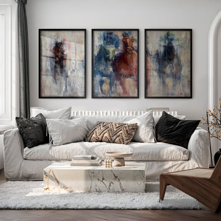 Derby II Wall Art – Abstract Horse Racing Prints - Black Framed Poster No Border - Artworksets
