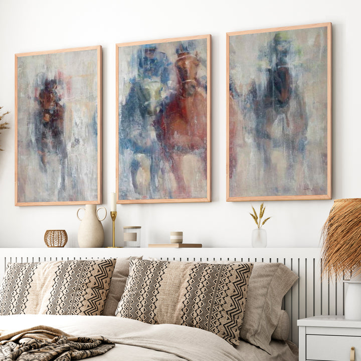 Derby II Wall Art – Abstract Horse Racing Prints - Natural Wood Framed Poster No Border - Artworksets