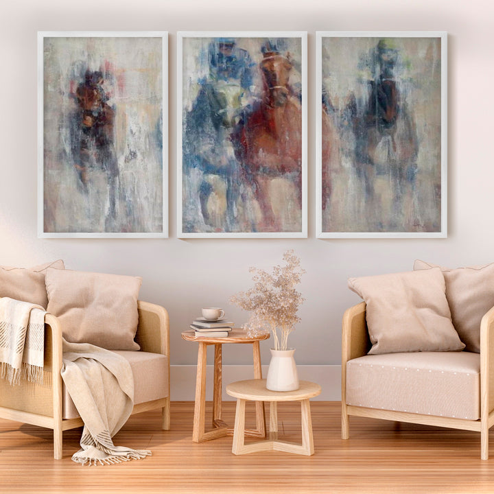 Derby II Wall Art – Abstract Horse Racing Prints - White Framed Poster No Border - Artworksets