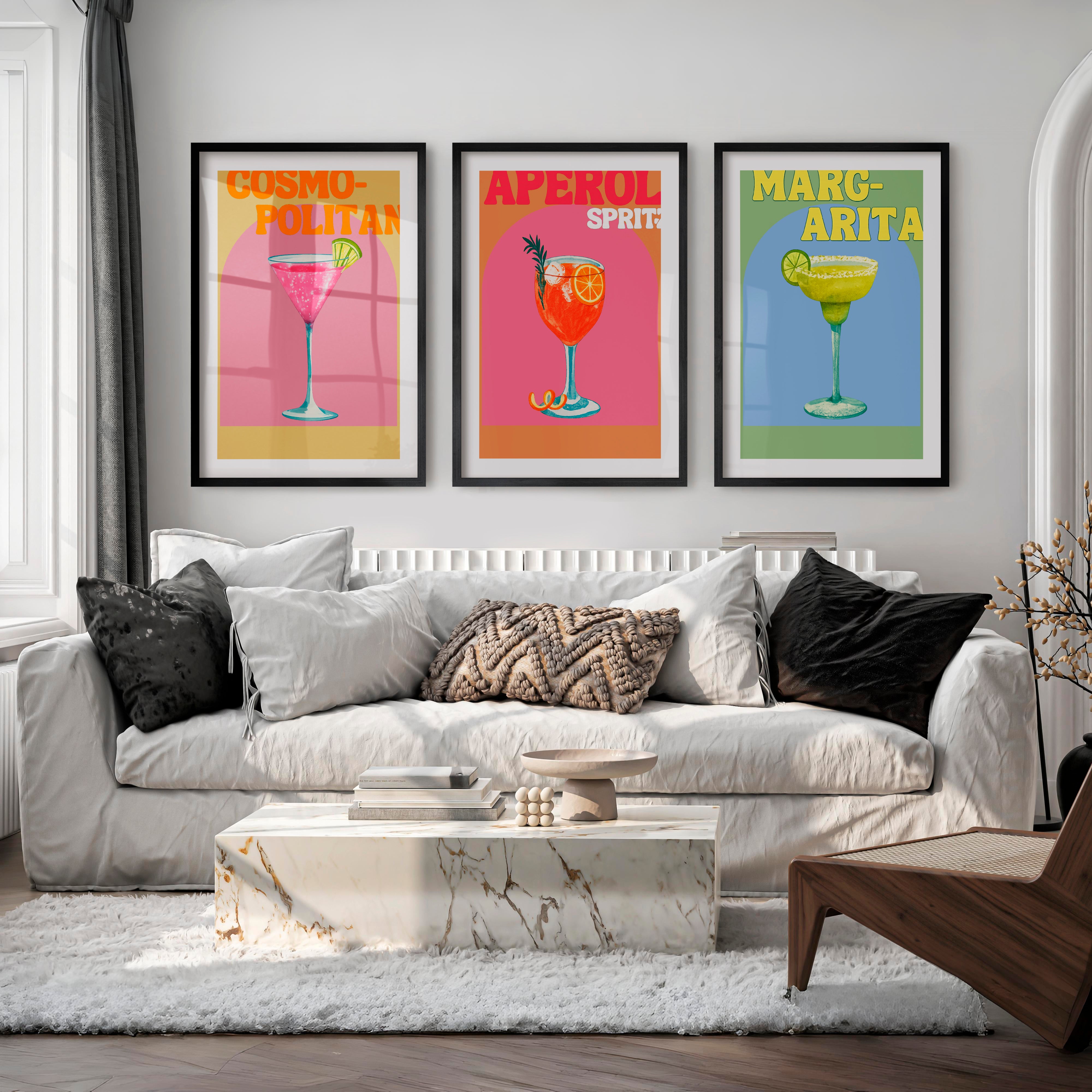 Pastel Cocktail Etsy Retro Wall Art - Black Framed Poster with White Border - Artworksets