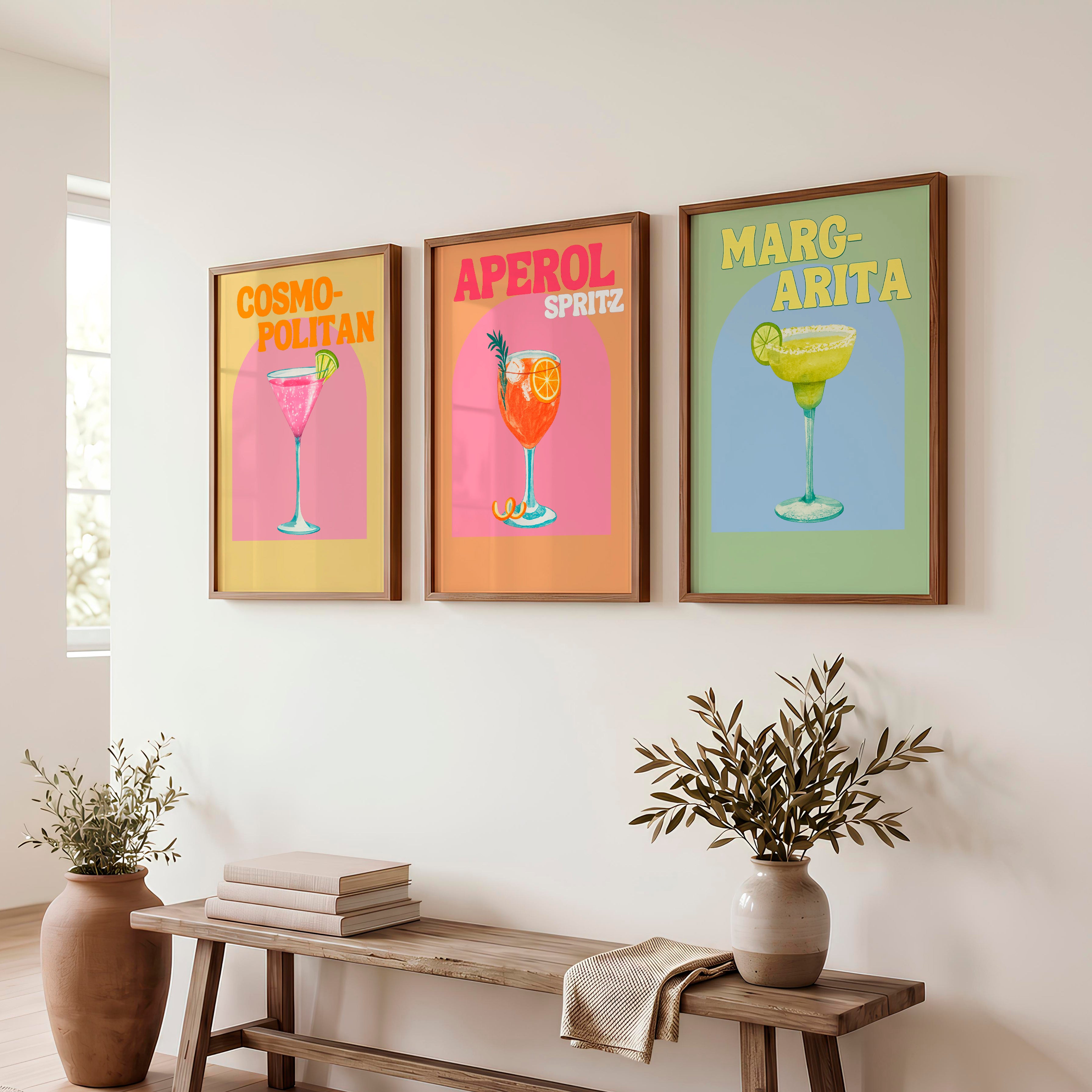 Pastel Cocktail Etsy Retro Wall Art - Dark Brown Framed Poster No Border - Artworksets