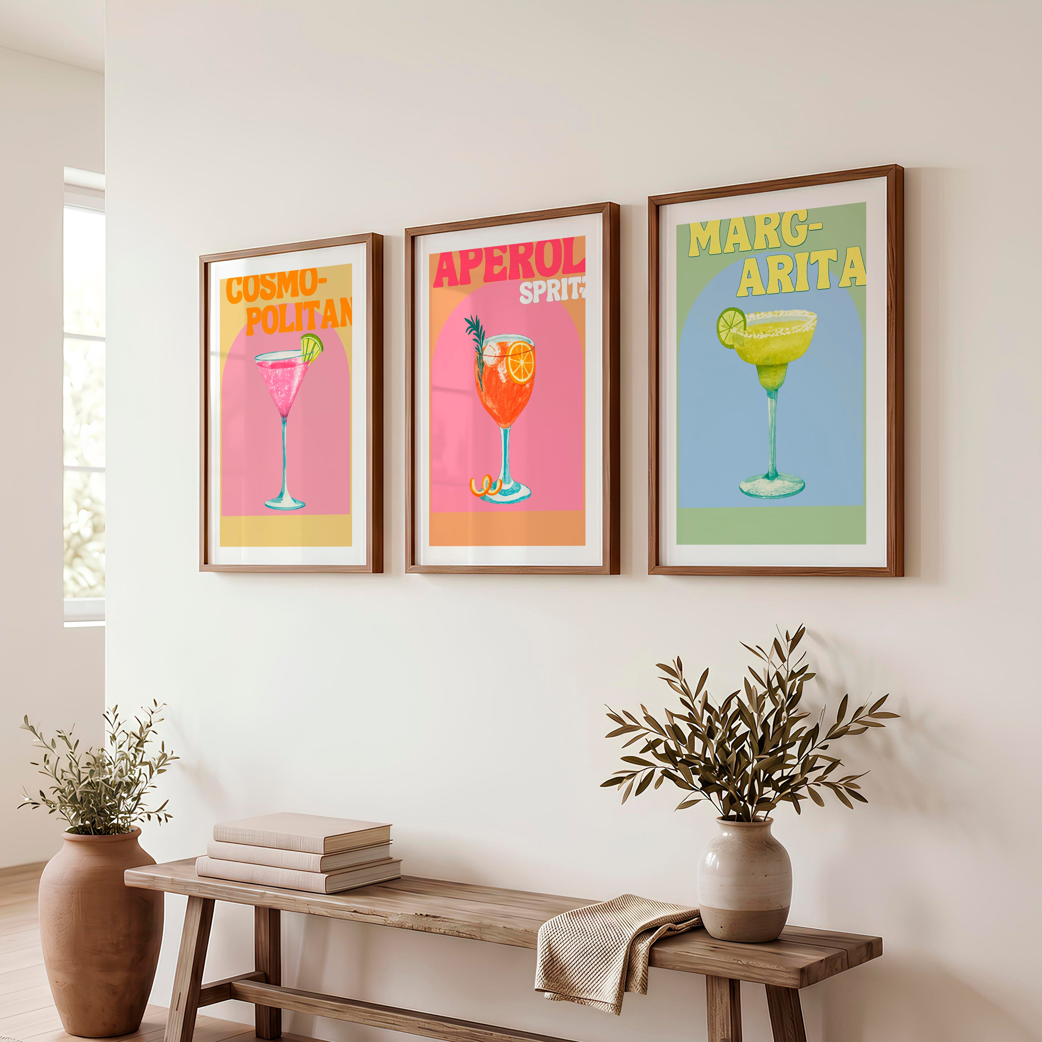 Pastel Cocktail Etsy Retro Wall Art - Dark Brown Framed Poster with White Border - Artworksets