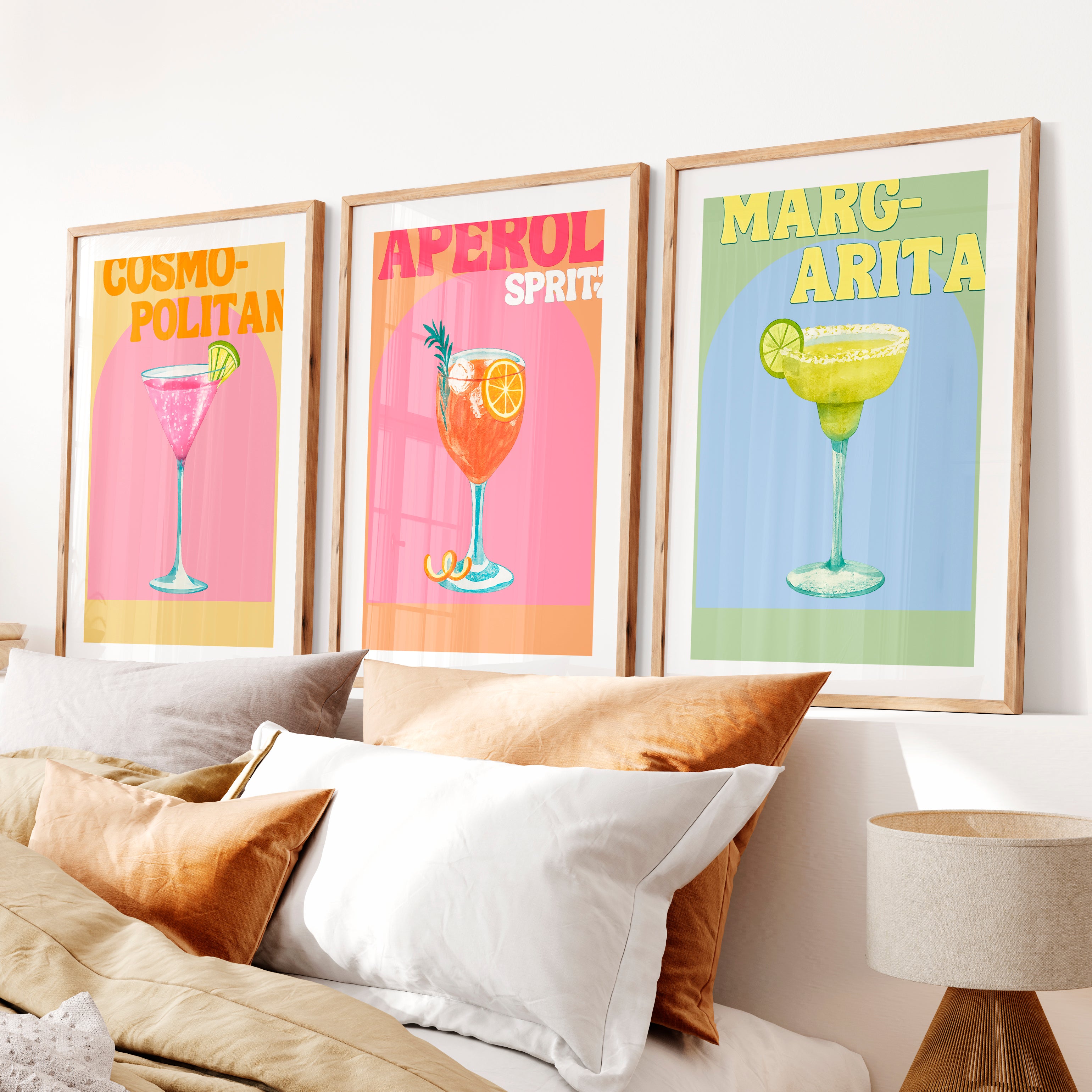 Pastel Cocktail Etsy Retro Wall Art- Natural Wood Framed Poster with White Border - Artworksets
