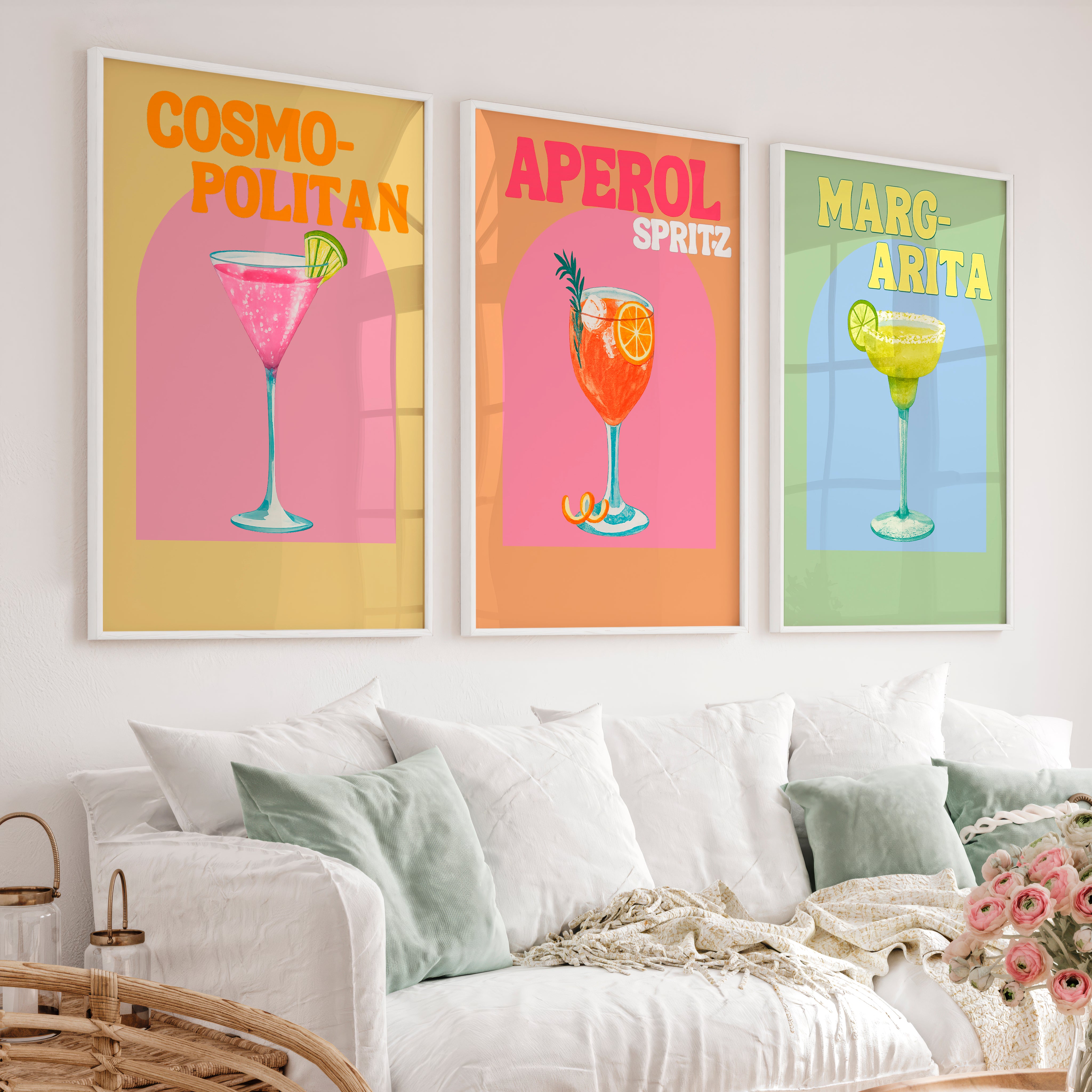 Pastel Cocktail Etsy Retro Wall Art - White Framed Poster No Border - Artworksets