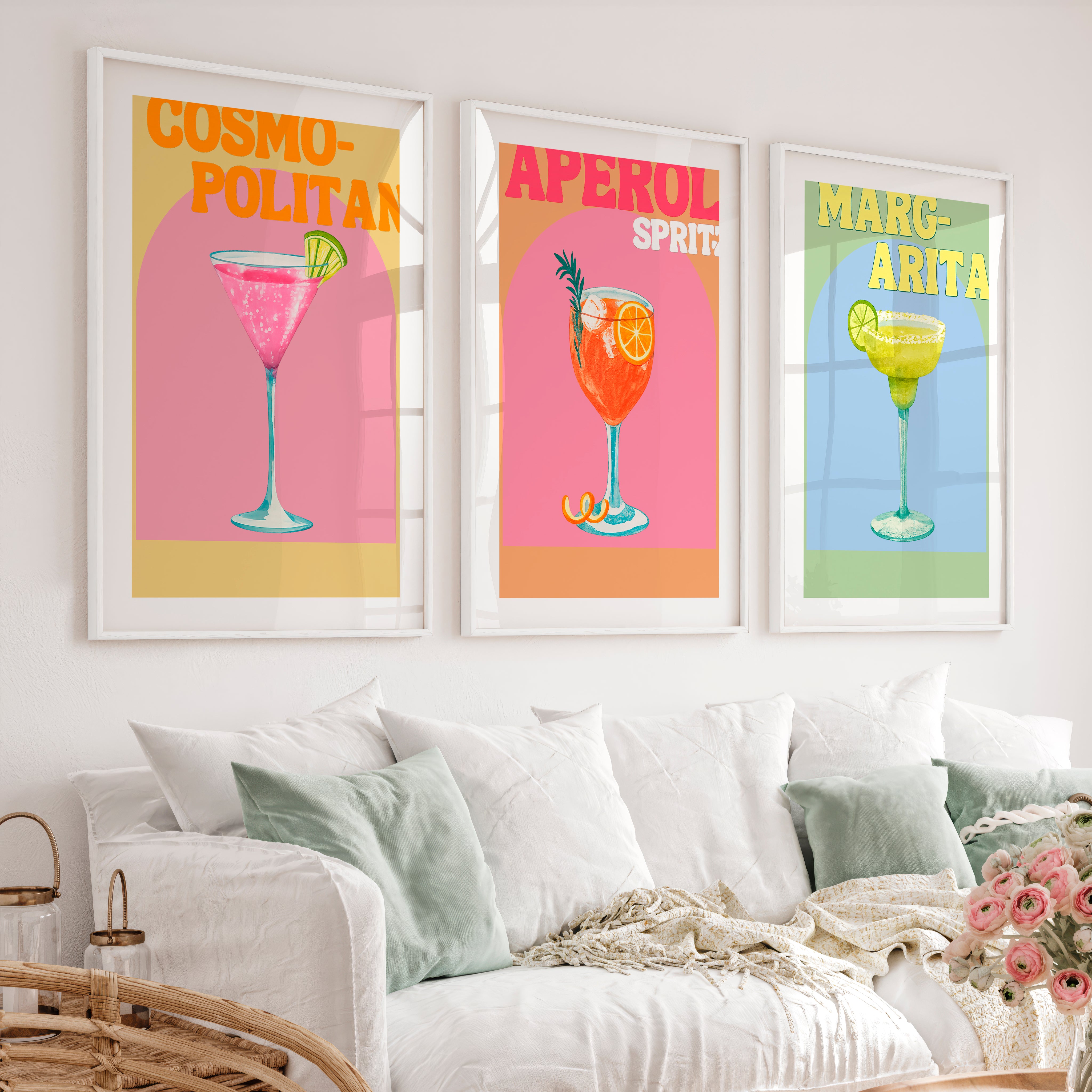 Pastel Cocktail Etsy Retro Wall Art - White Framed Poster with White Border - Artworksets