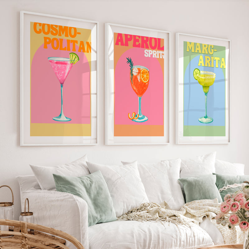 Pastel Cocktail Etsy Retro Wall Art - White Framed Poster with White Border - Artworksets
