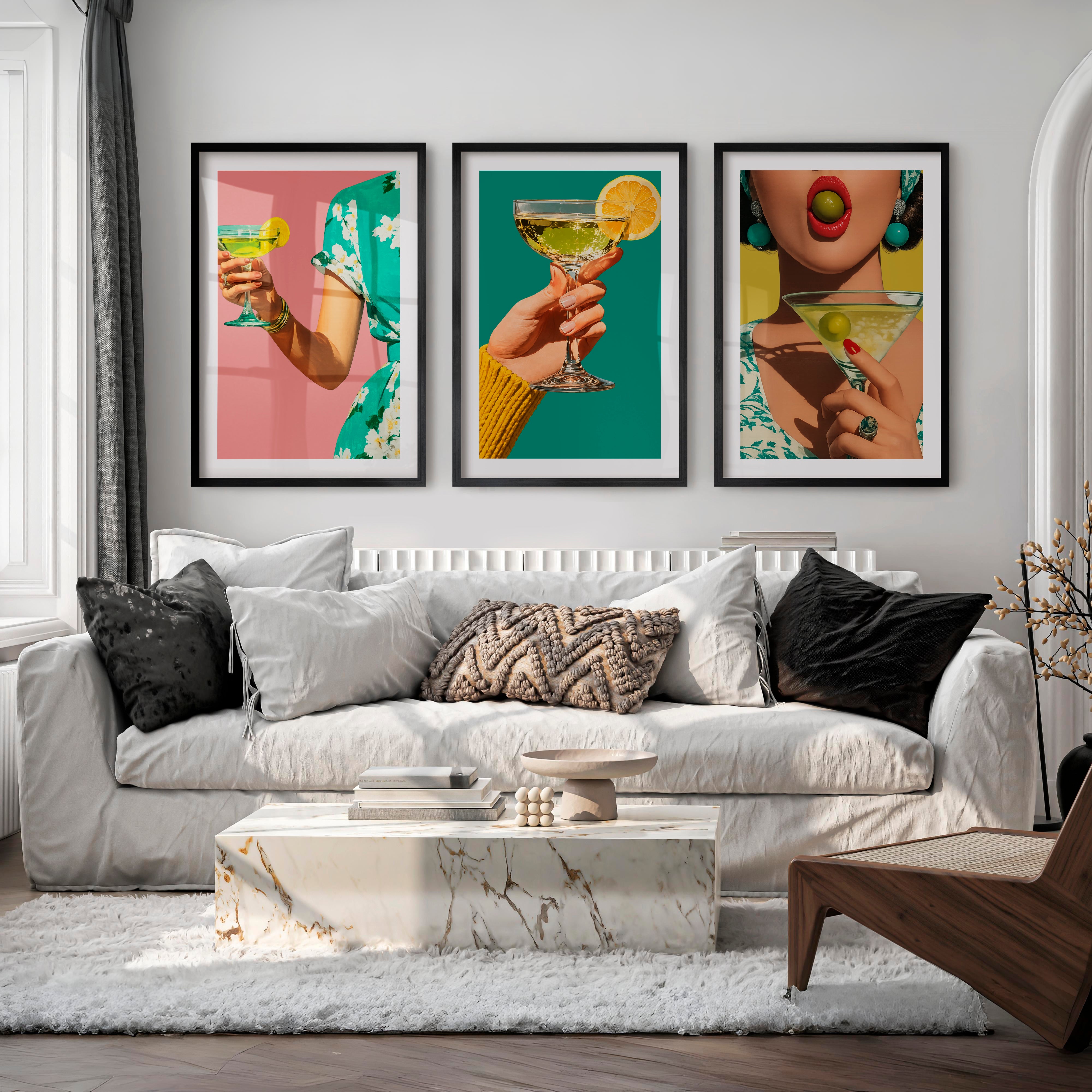Citrus Martini etsy retro wall art - Black Framed Poster with White Border - Artworksets