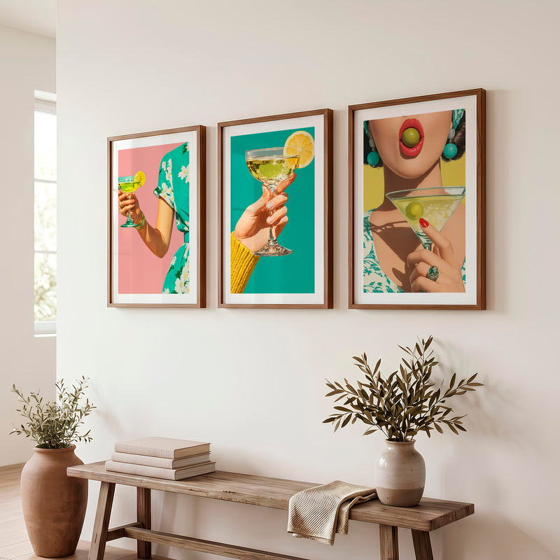 Citrus Martini etsy retro wall art - Dark Brown Framed Poster with White Border - Artworksets