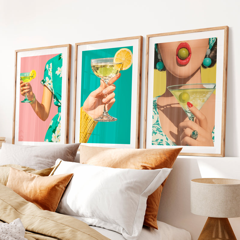 Citrus Martini etsy retro wall art- Natural Wood Framed Poster with White Border - Artworksets