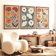 Floral Abstract Wall Art – Colorful Modern Botanical Print - Dark Brown Framed Poster No Border - Artworksets