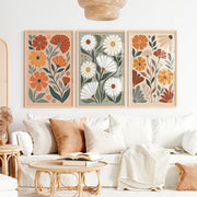 Floral Abstract Wall Art – Colorful Modern Botanical Print - Natural Wood Framed Poster No Border - Artworksets