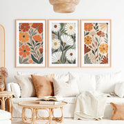 Floral Abstract Wall Art – Colorful Modern Botanical Print- Natural Wood Framed Poster with White Border - Artworksets