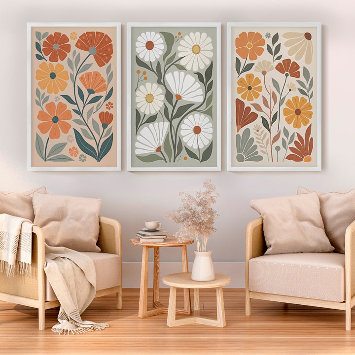 Floral Abstract Wall Art – Colorful Modern Botanical Print - White Framed Poster No Border - Artworksets