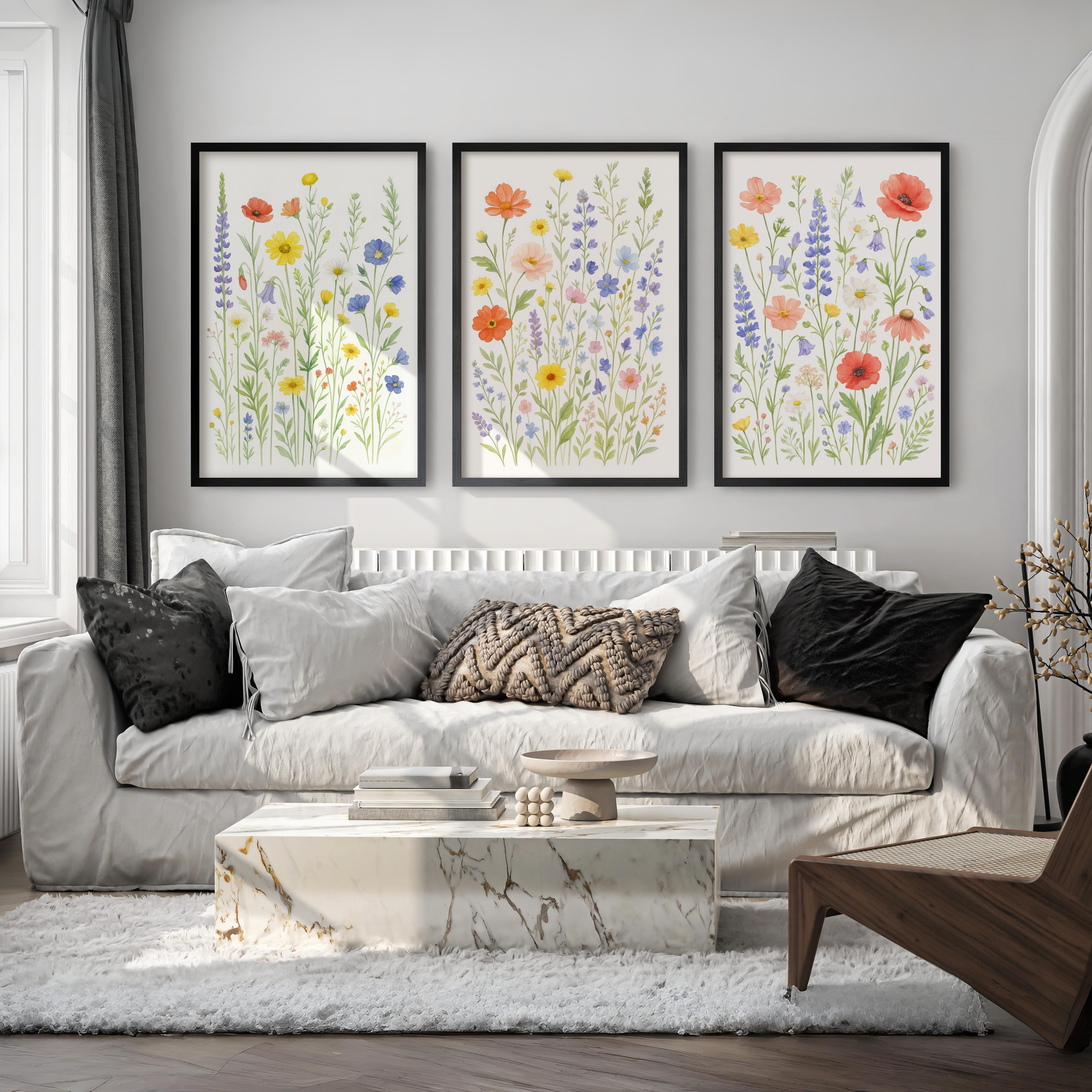 Floral Art Wall – 3 Piece Poster Set  

 - Black Framed Poster No Border - Artworksets