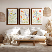 Floral Art Wall – 3 Piece Poster Set  

 - Dark Brown Framed Poster No Border - Artworksets