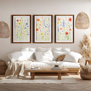 Floral Art Wall – 3 Piece Poster Set  

 - Dark Brown Framed Poster with White Border - Artworksets