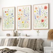 Floral Art Wall – 3 Piece Poster Set  

 - Natural Wood Framed Poster No Border - Artworksets