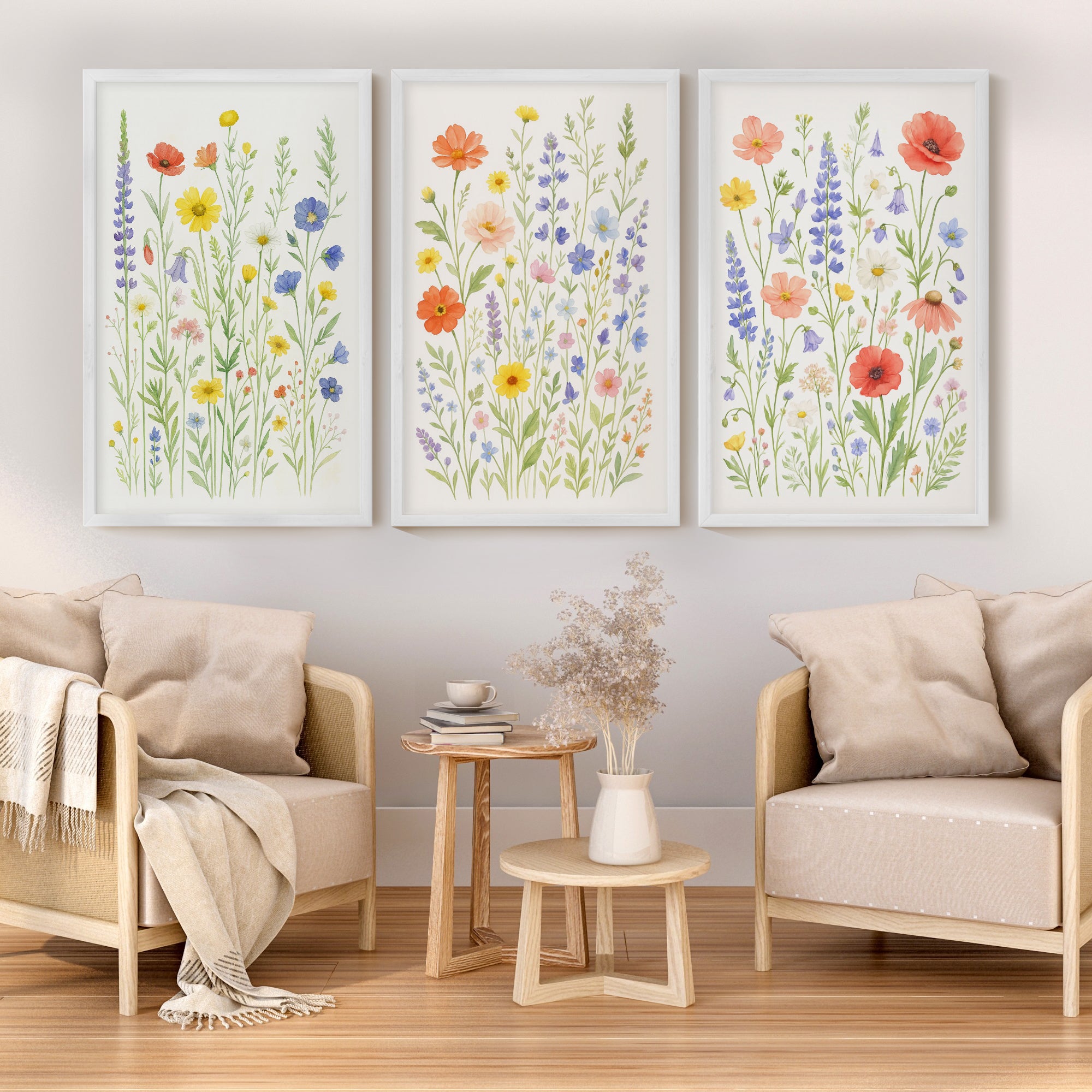 Floral Art Wall – 3 Piece Poster Set  

 - White Framed Poster No Border - Artworksets