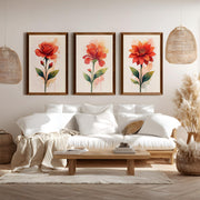 Floral Posters – Red Flowers Watercolor Set of 3
 - Dark Brown Framed Poster No Border - Artworksets