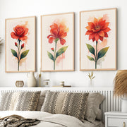 Floral Posters – Red Flowers Watercolor Set of 3
 - Natural Wood Framed Poster No Border - Artworksets