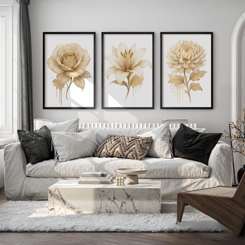 Floral Prints – Pastel Botanical Wall Art Set of 3
 - Black Framed Poster No Border - Artworksets