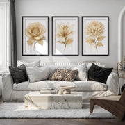 Floral Prints – Pastel Botanical Wall Art Set of 3
 - Black Framed Poster with White Border - Artworksets