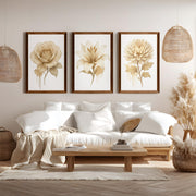 Floral Prints – Pastel Botanical Wall Art Set of 3
 - Dark Brown Framed Poster No Border - Artworksets