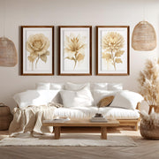 Floral Prints – Pastel Botanical Wall Art Set of 3
 - Dark Brown Framed Poster with White Border - Artworksets