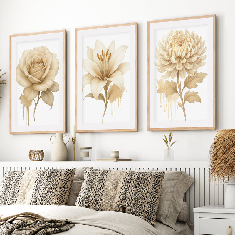 Floral Prints – Pastel Botanical Wall Art Set of 3
- Natural Wood Framed Poster with White Border - Artworksets